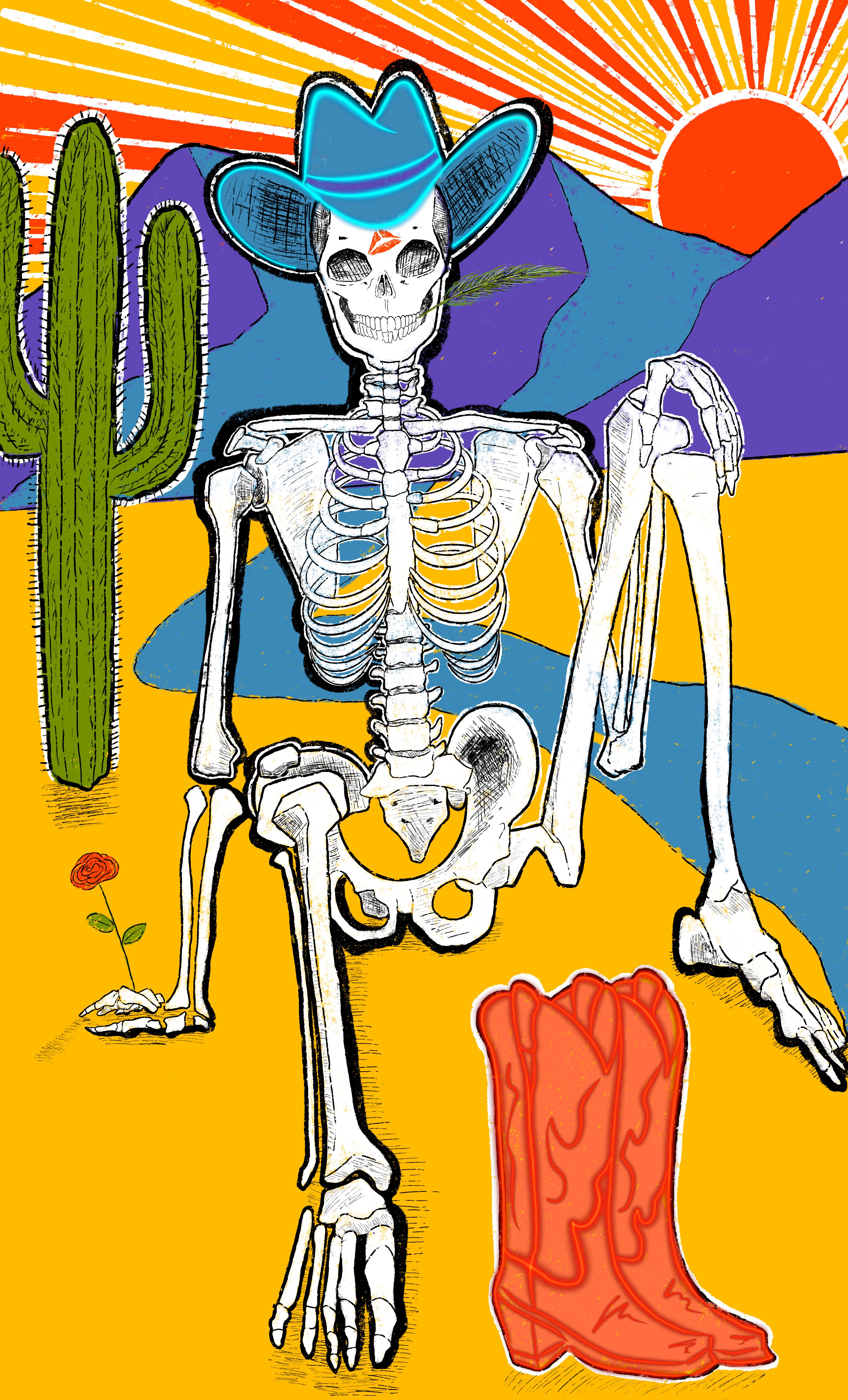 Skeleton cowboy desert illustration